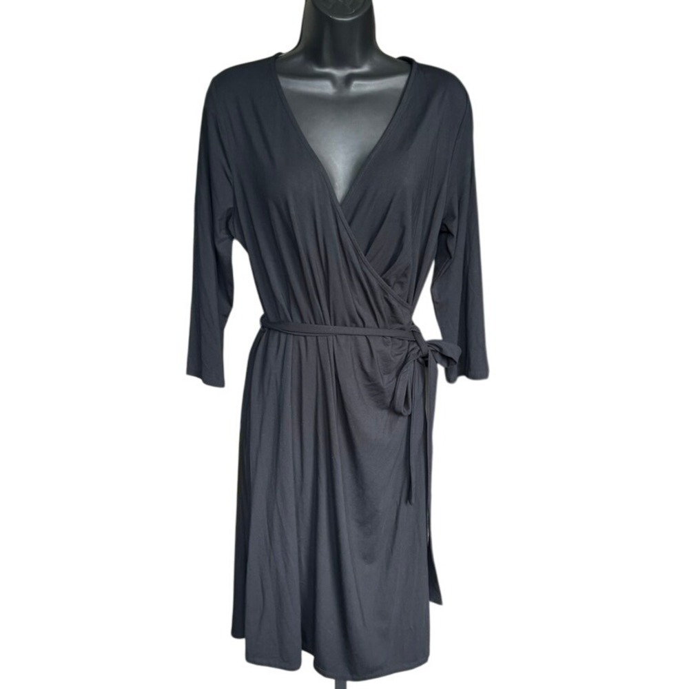 Talbots Faux Wrap Dress Sz Large Petite Black‎ Little Black Dress Capsule Closet